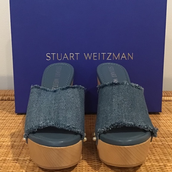 Stuart Weitzman Denim Pearl Clog New in Box 6.5B/37 - Picture 2 of 8
